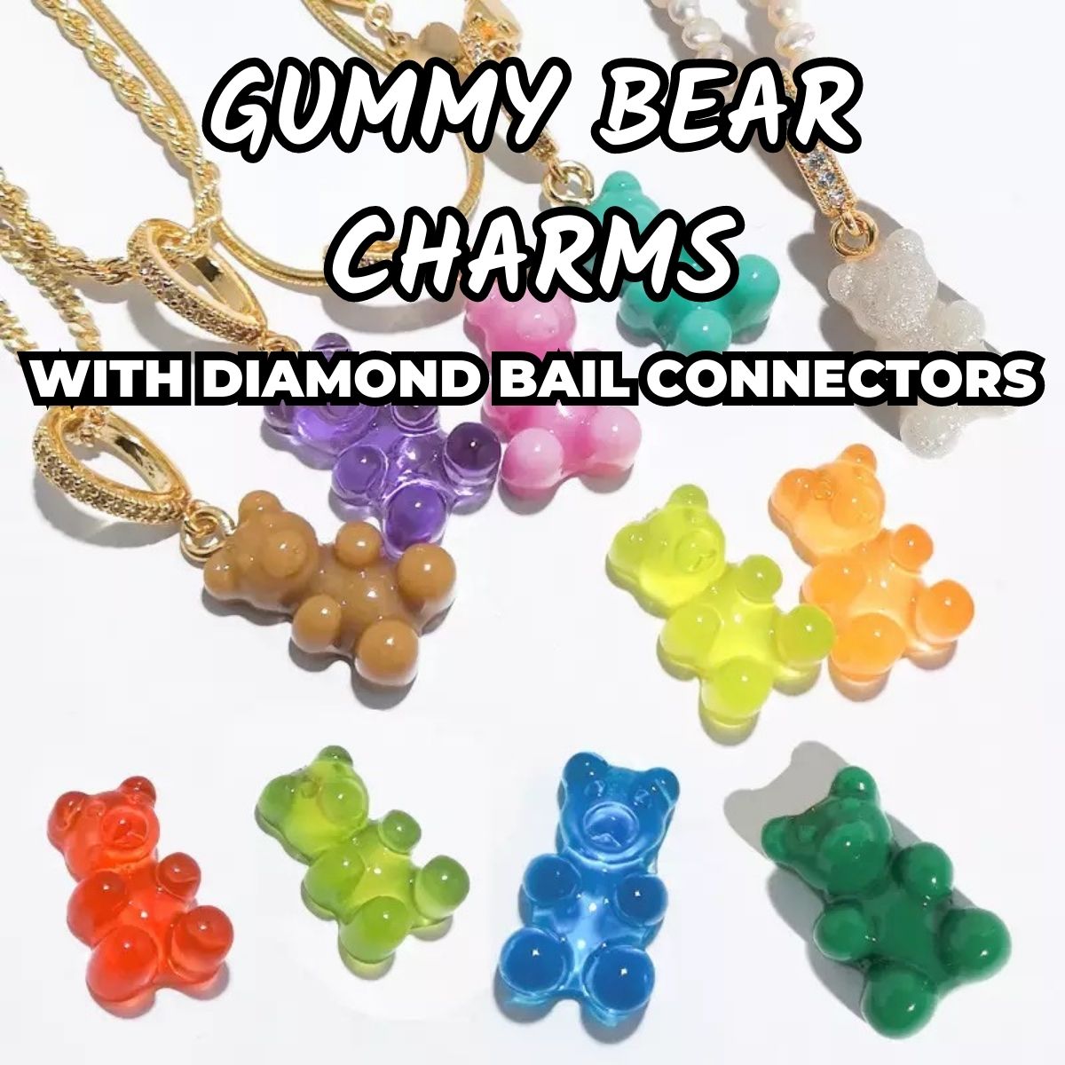 50 Piece Multi/Assorted￼ Colored Resin Glitter Gummy Bear Charms All Flavors