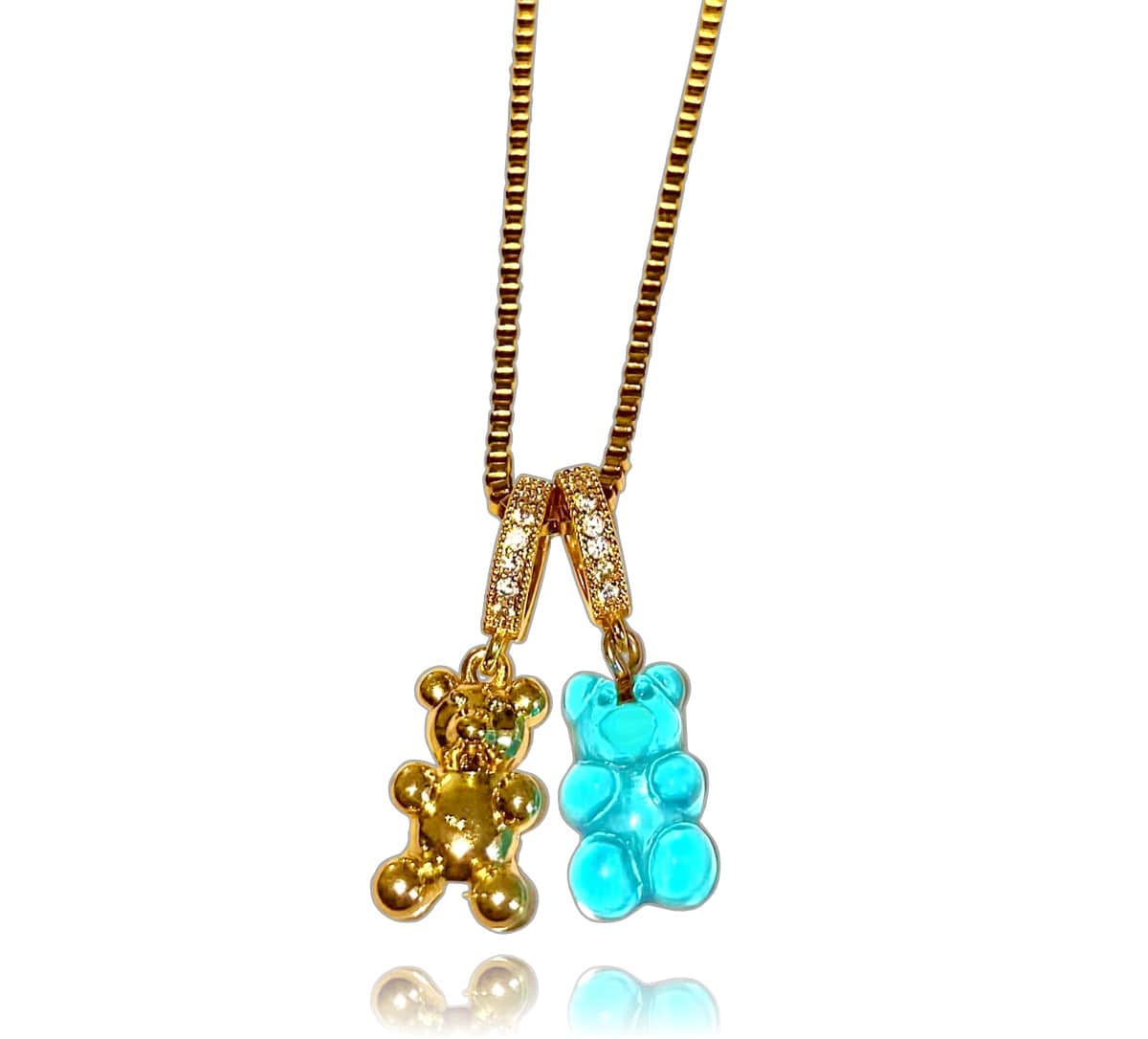 Blue & Gold Mixed Double Bear Necklace - Gummy Bear Bling