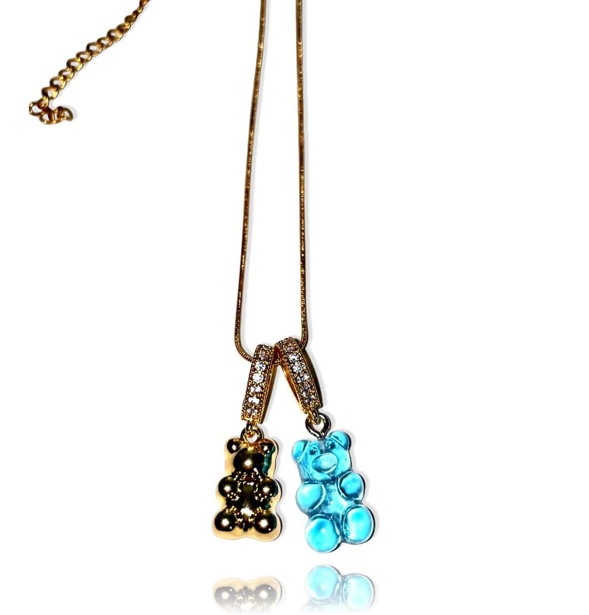 Blue & Gold Double Bear Necklace - Gummy Bear Bling