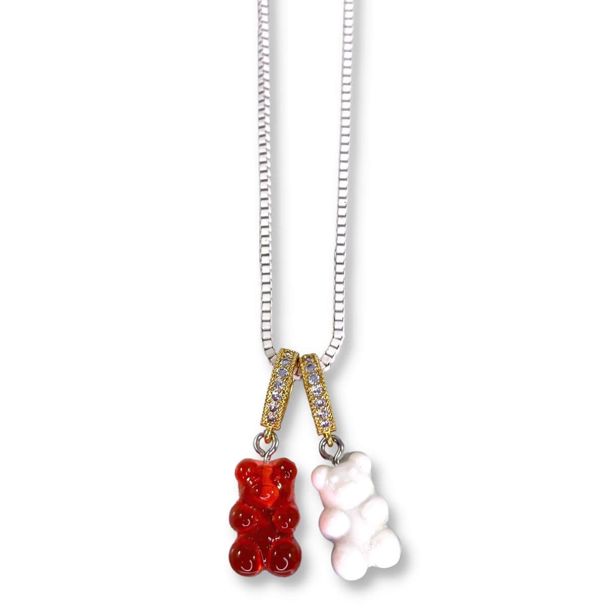 Candy Cane Double Bear Necklace - Gummy Bear Bling