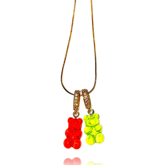 Cherry Limeade Mixed Double Bear Necklace - Gummy Bear Bling