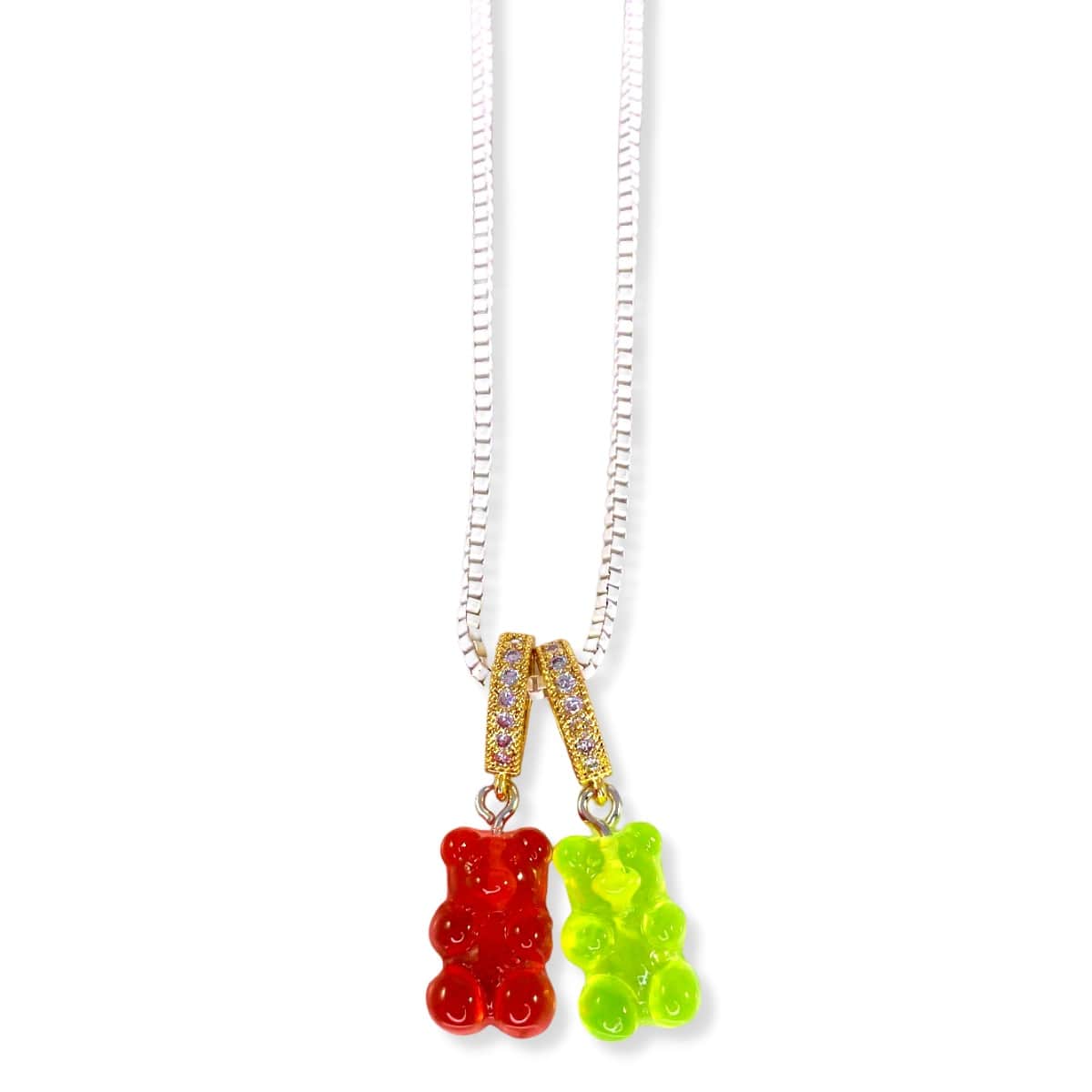 Cherry Limeade Mixed Double Bear Necklace - Gummy Bear Bling