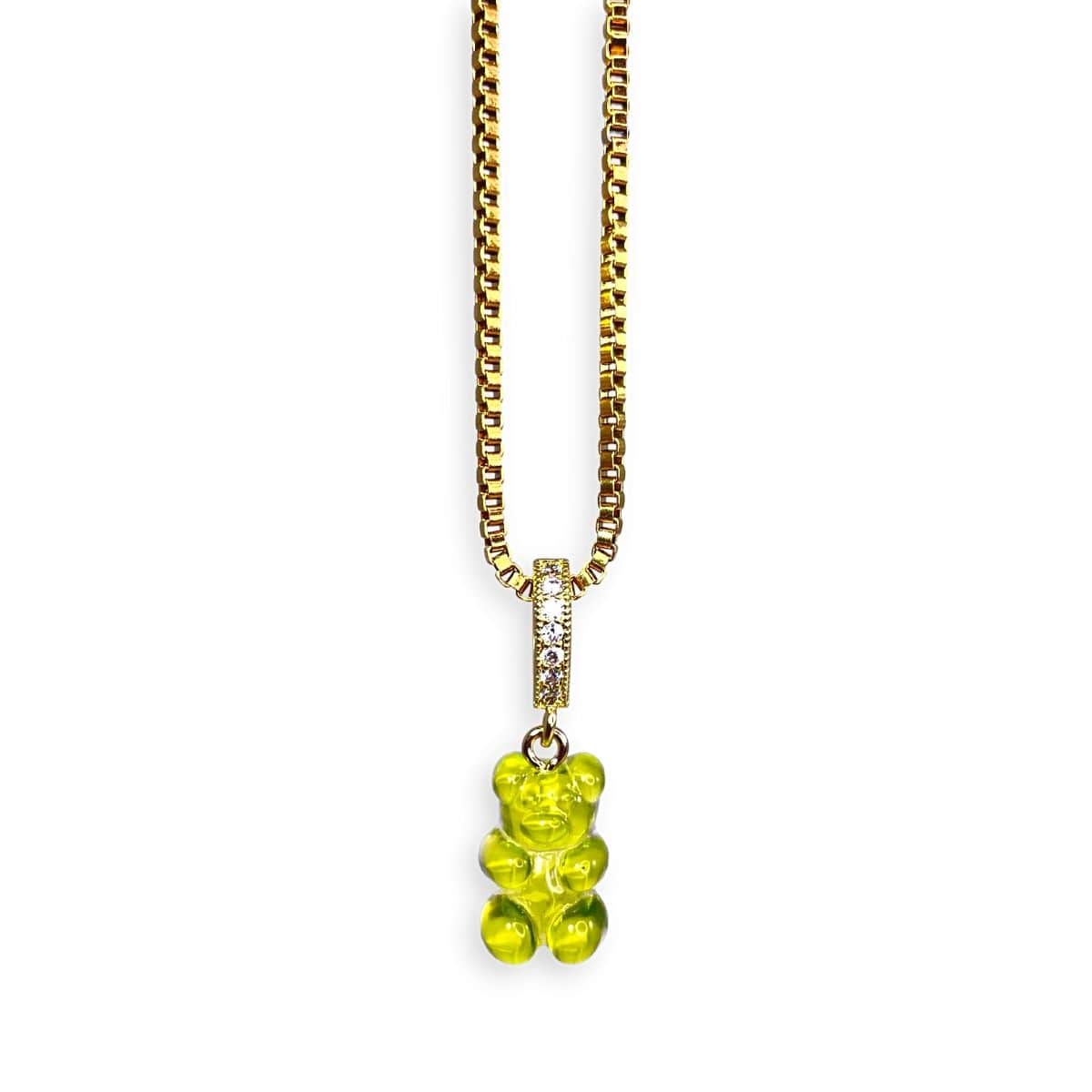gummy bear necklace, green, 18k gold chain - Gummy Bear Bling