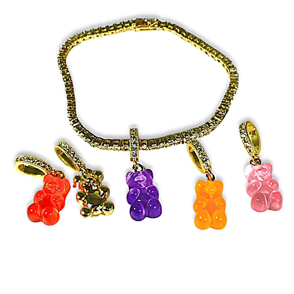 18k Gold Gummy Bear Bling Bracelet With Multiple Gummy Bear Pendant Charms - Gummy Bear Bling