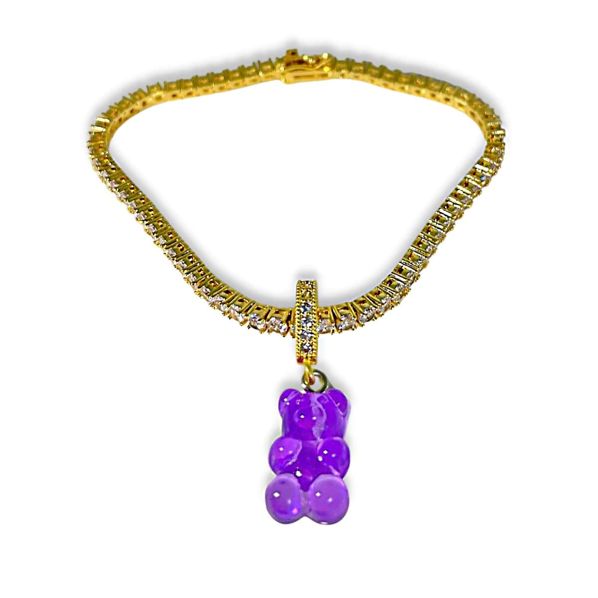 18k Gold Gummy Bear Bracelet, Purple Bear - Gummy Bear Bling