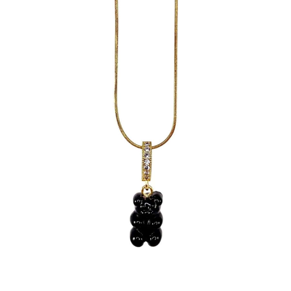 original gummy bear necklace, black, gold snake chain - Gummy Bear Bling