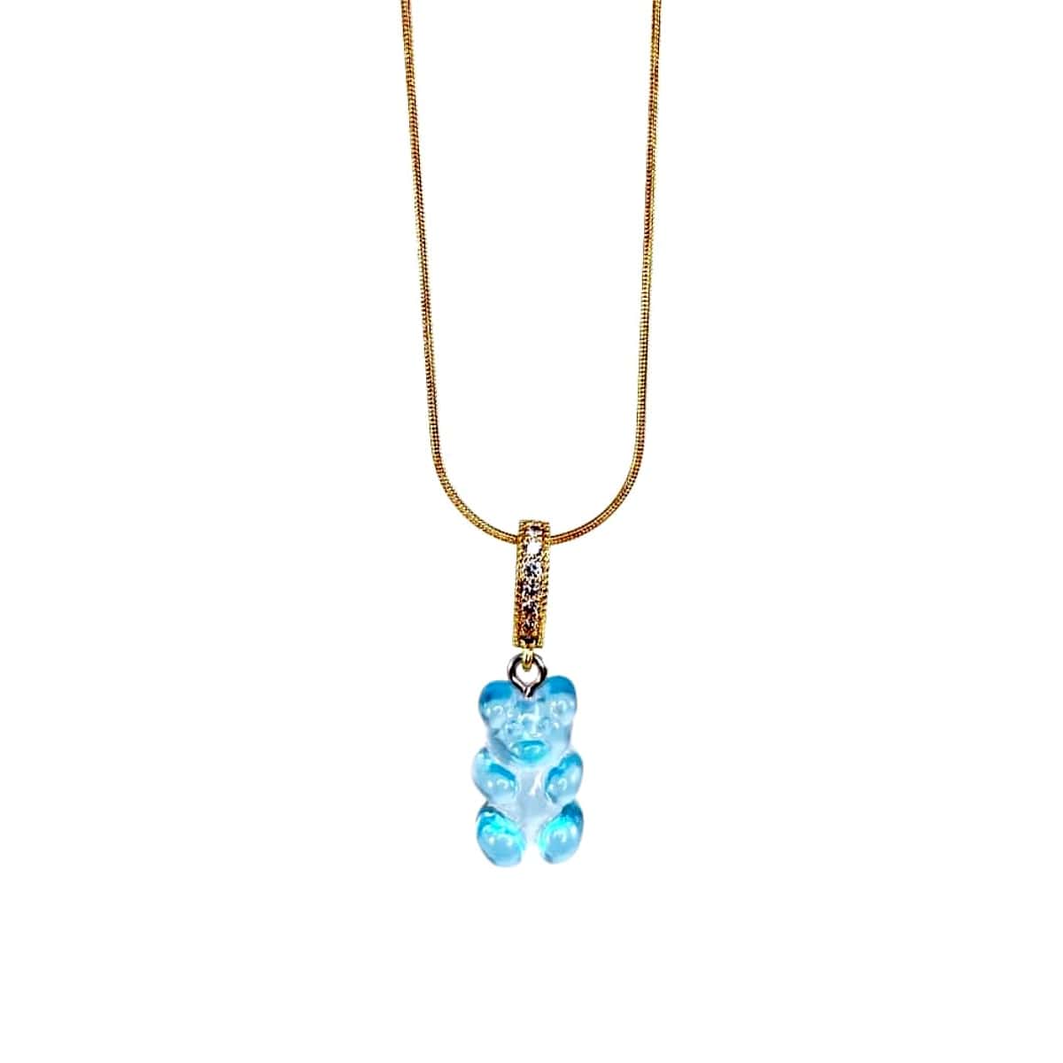 original gummy bear necklace, blue, gold snake chain - Gummy Bear Bling
