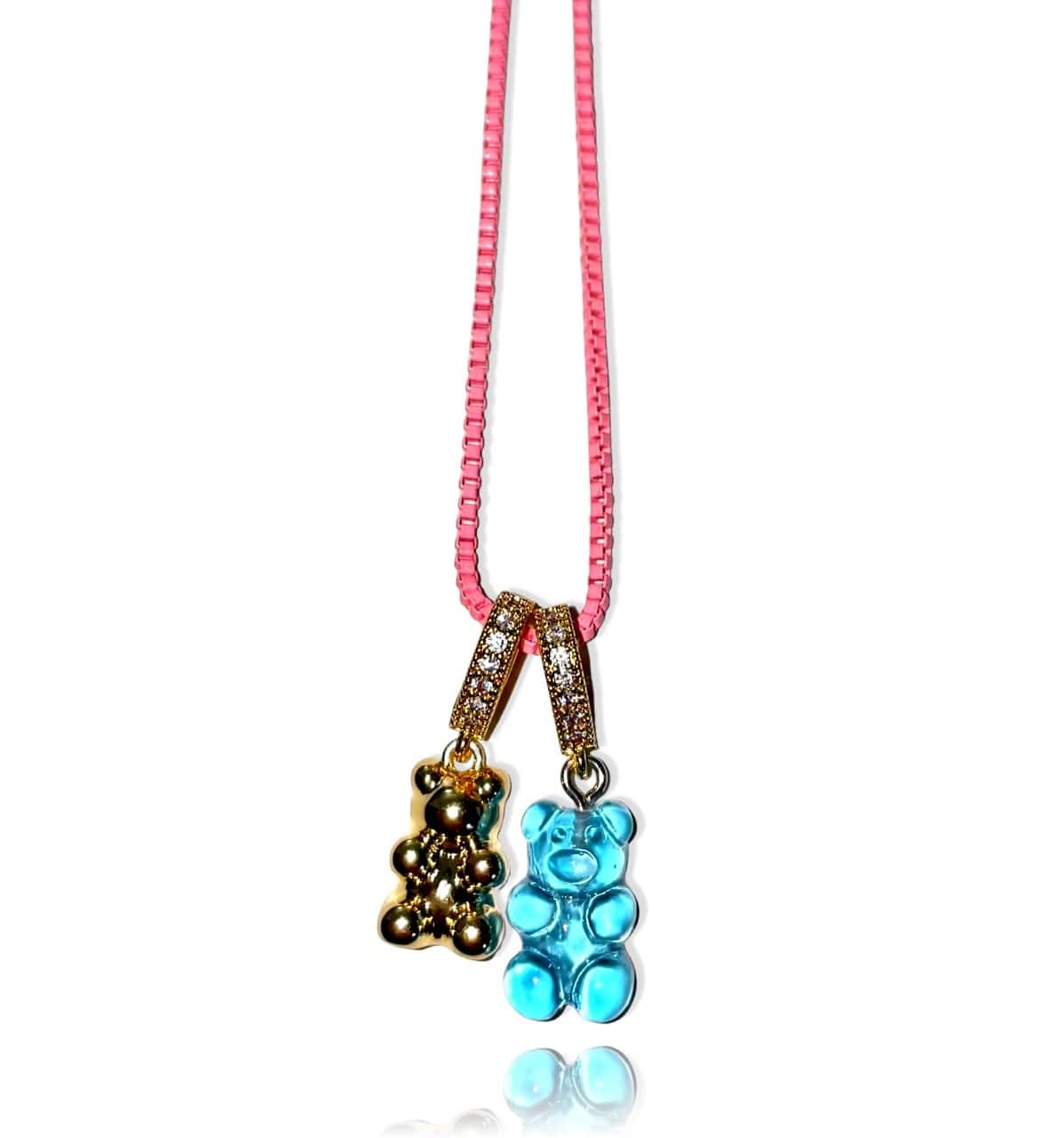 Blue & Gold Double Bear Necklace - Gummy Bear Bling