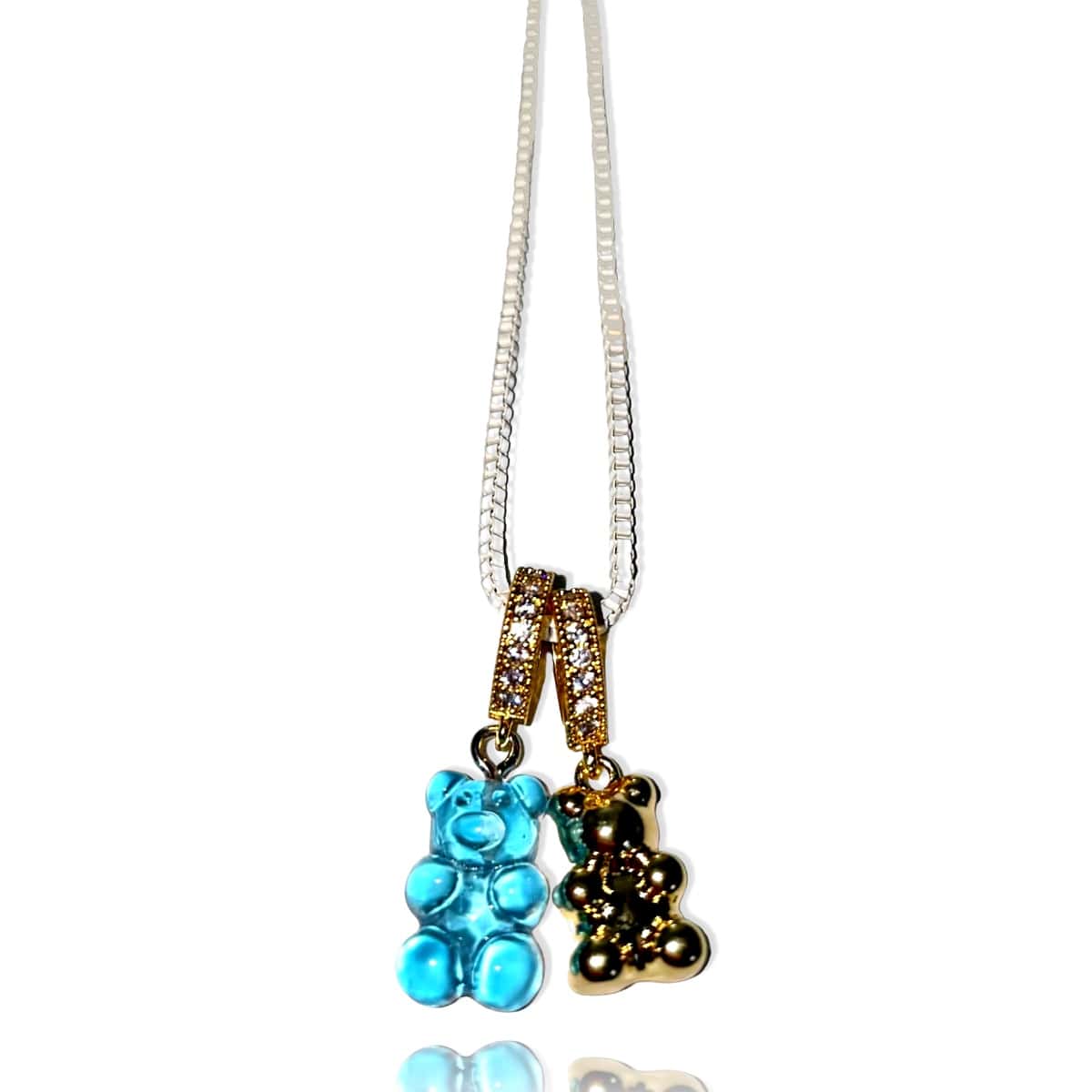 Blue & Gold Double Bear Necklace - Gummy Bear Bling