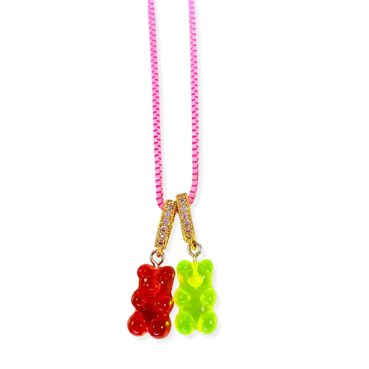 Cherry Limeade Mixed Double Bear Necklace - Gummy Bear Bling