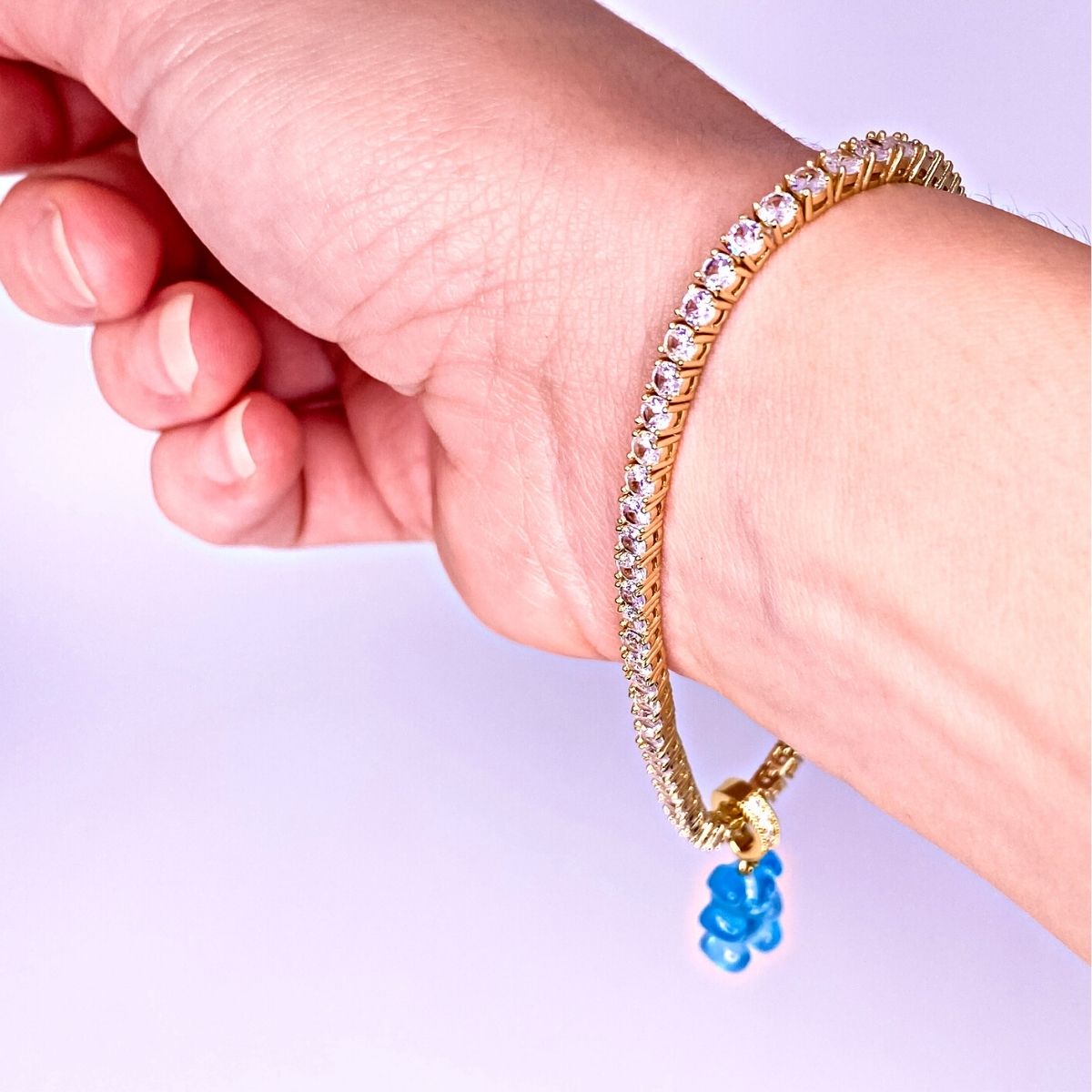 Gold Gummy Bear Tennis Bracelet, blue - Gummy Bear Bling