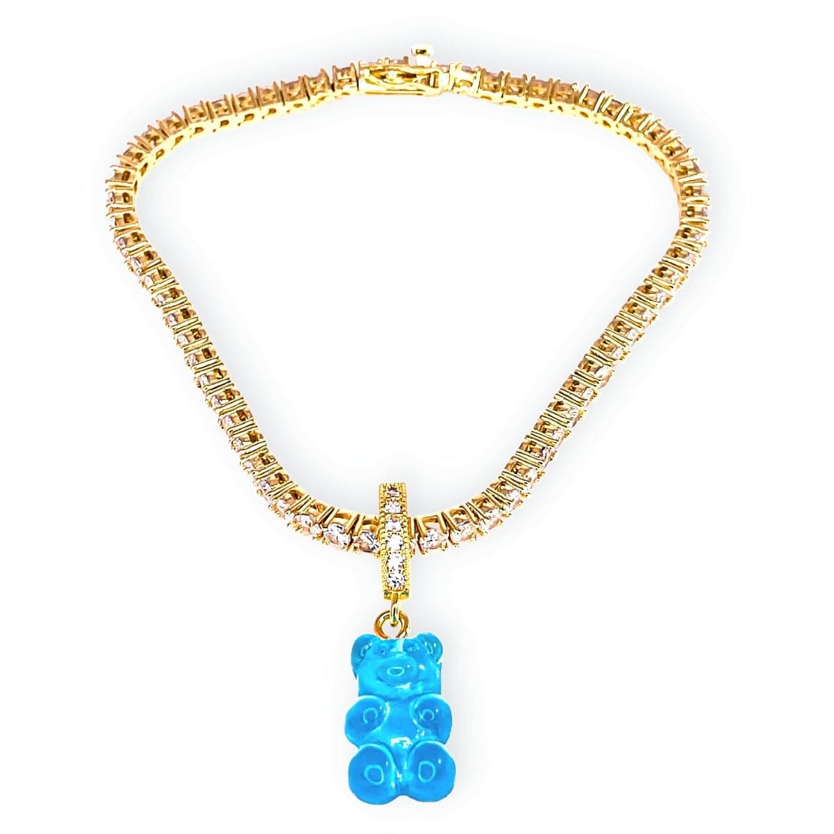 Gold Gummy Bear Tennis Bracelet, Blue - Gummy Bear Bling