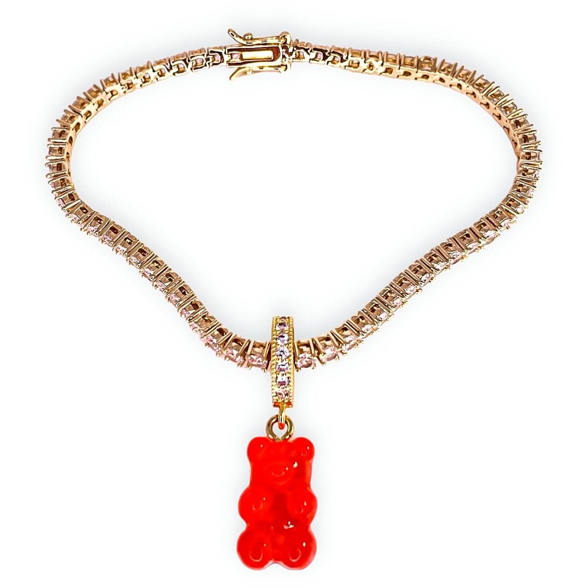 Gold Gummy Bear Tennis Bracelet, Red - Gummy Bear Bling