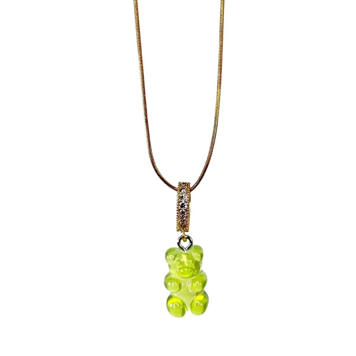 original gummy bear necklace, green, gold snake chain - Gummy Bear Bling