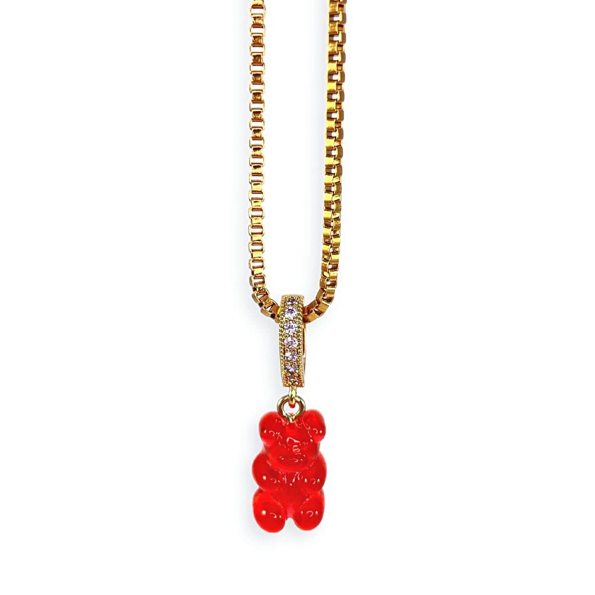 gummy bear necklace, red, 18k gold chain - Gummy Bear Bling