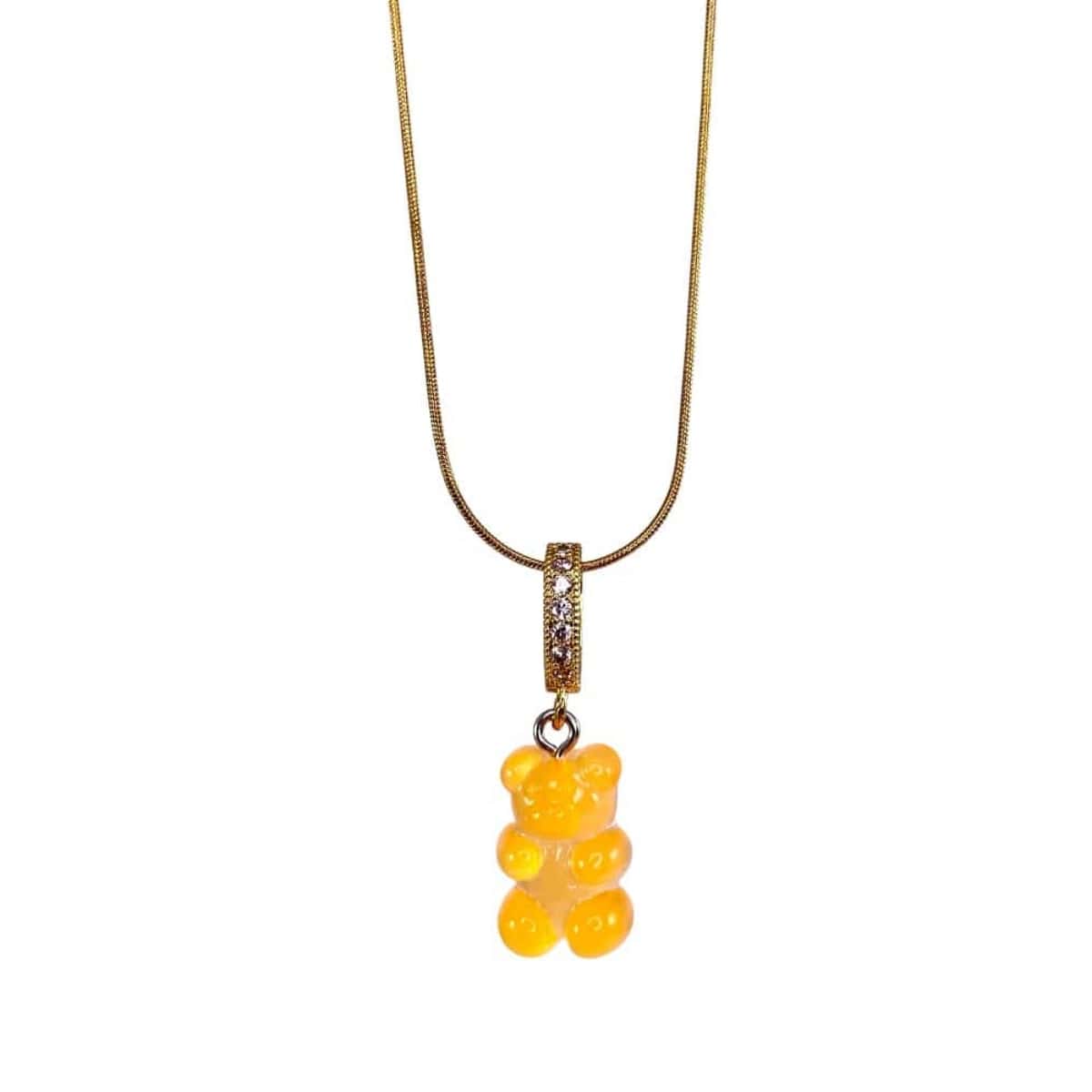 original gummy bear necklace, orange, gold snake chain - Gummy Bear Bling