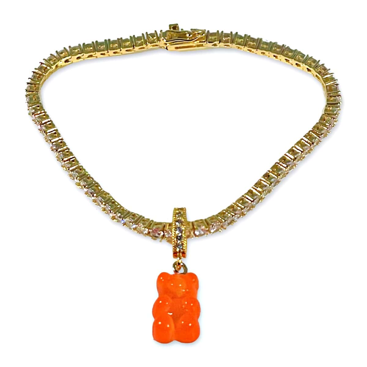 18k Gold Gummy Bear Tennis Bracelet, orange - Gummy Bear Bling