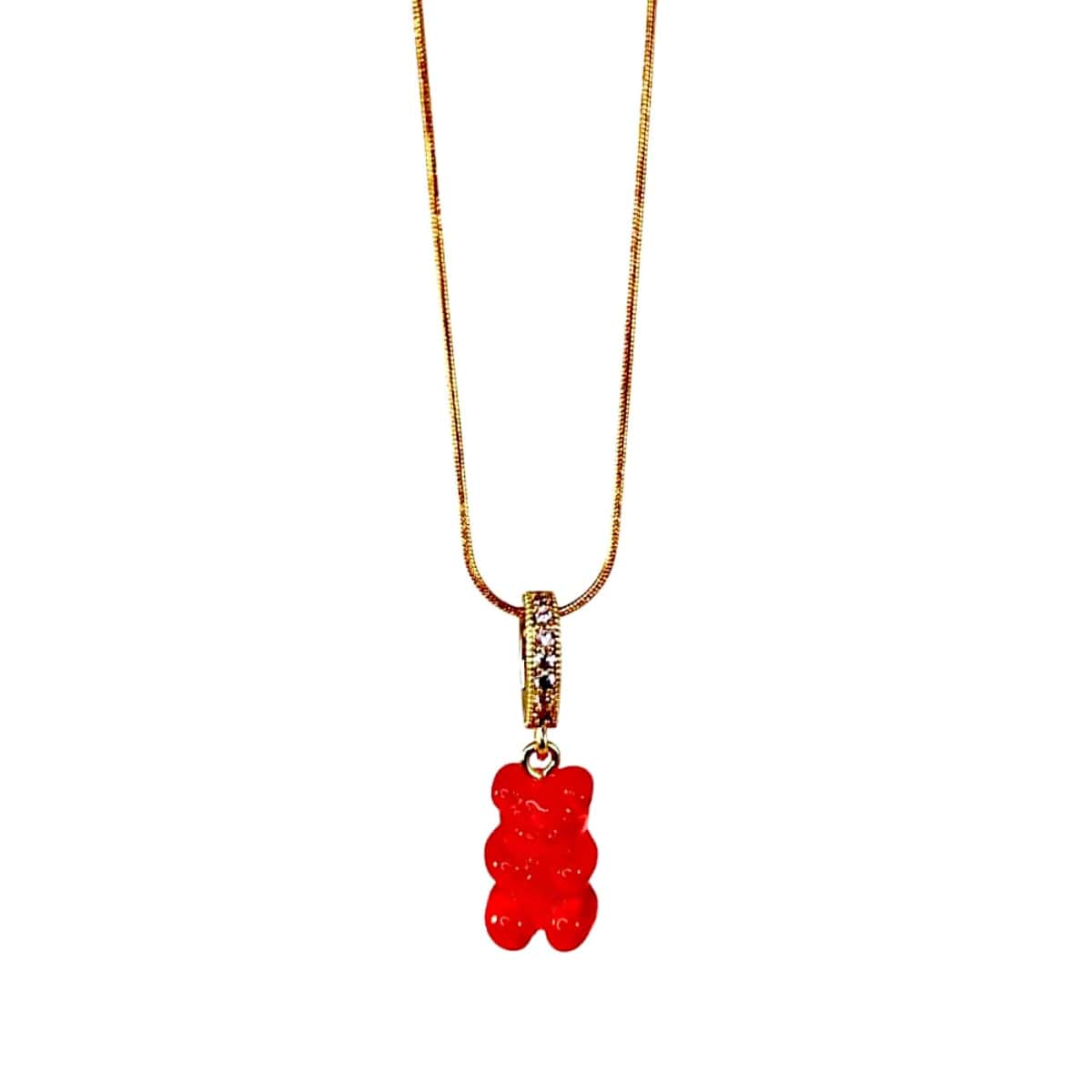 original gummy bear necklace, red, gold snake chain - Gummy Bear Bling