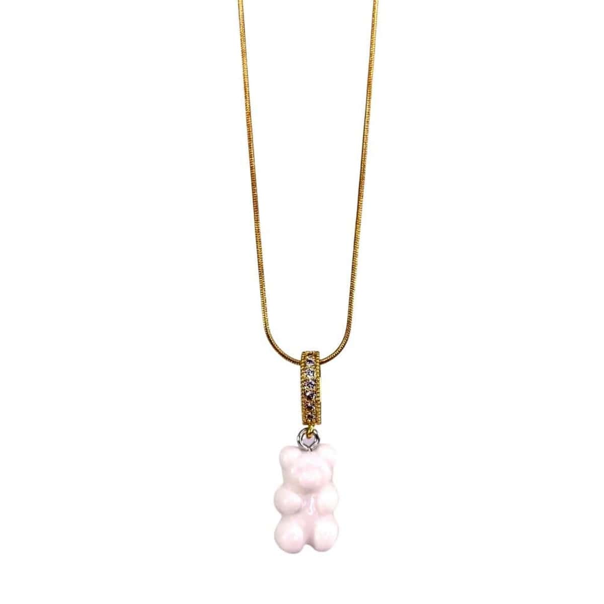original gummy bear necklace, white, gold snake chain - Gummy Bear Bling