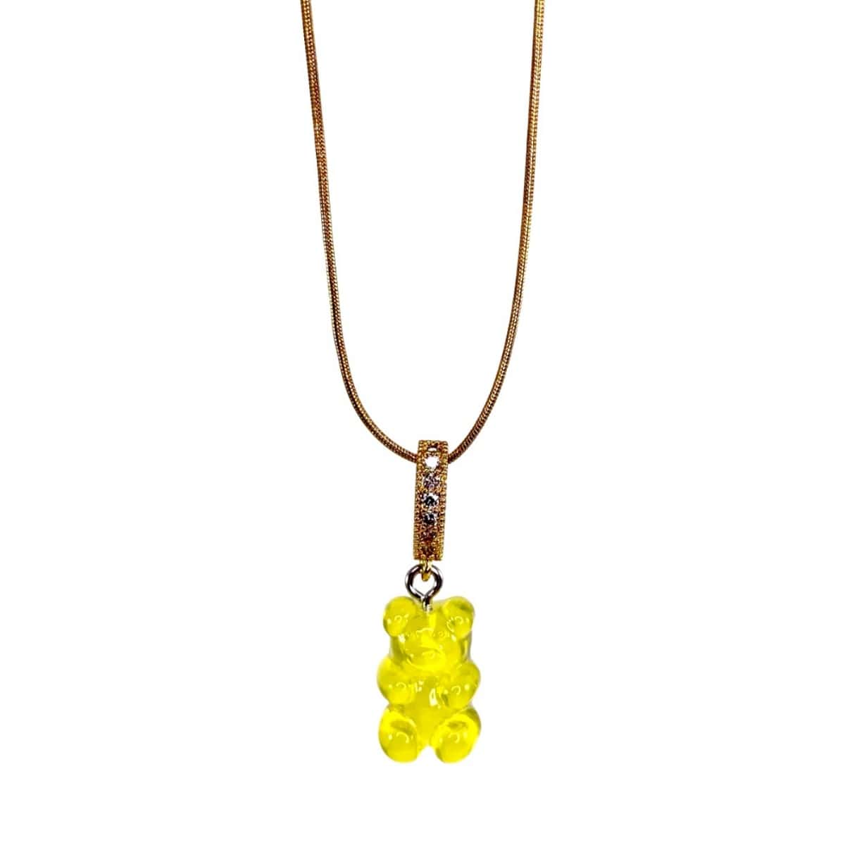original gummy bear necklace, yellow, gold snake chain - Gummy Bear Bling